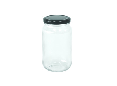 1KG (750ml) Clear Round Glass Jar & Black Lid